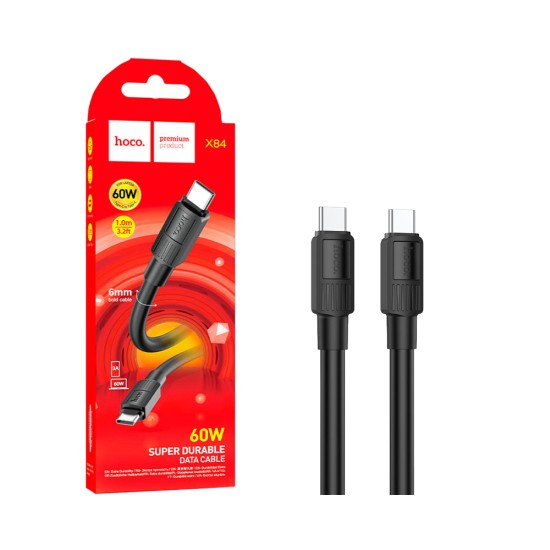 Cabo Hoco X84 Hyper Tipo-C para Tipo-C PD 60W 3A 1M Preto Cabo Hoco X84 Hyper Tipo-C para Tipo-C PD 60W 3A 1M Preto